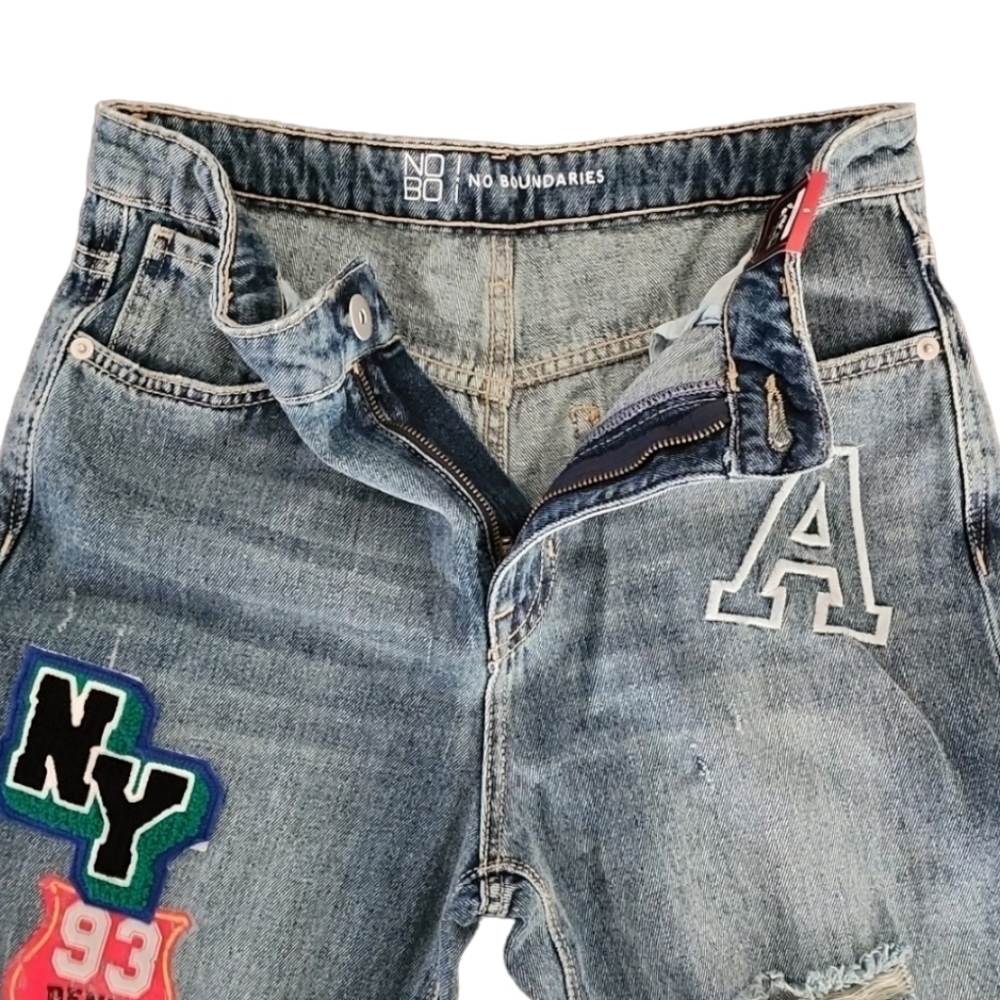 VINTAGE NO BOUNDARIES Y2K High Waisted Mom Jeans Juniors Size 9 29x27 Patches - Picture 10 of 15
